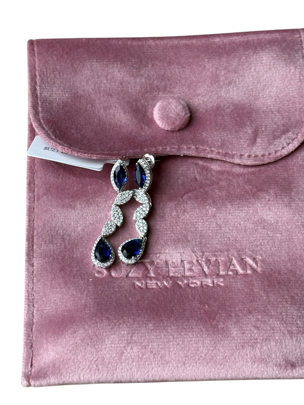 SUZY LEVIAN Sterling Silver Sapphire & Lab Grown White Sapphire Drop Earrings A - Picture 3 of 7